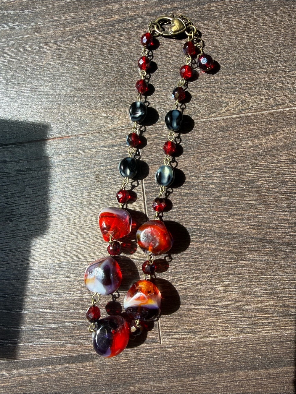 Italian murano Handcrafted Red Glass Heart Pendant Necklace - 50+7 cm